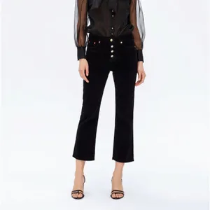Zara Woman High-Rise Corduroy Button-Fly Cropped Kick Flare Pants thumbnail 4