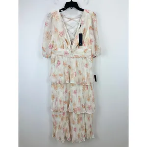 Lulus Jadia Ivory Floral Pleated Tiered Midi Dress Cocktail Party XL NWT thumbnail 5