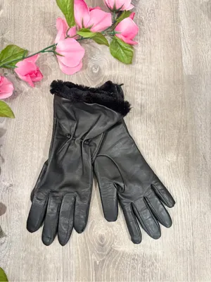 Fownes Vintage Black Leather Faux Fur Trim Long Gauntlet Gloves XL Quiet Luxury thumbnail 9