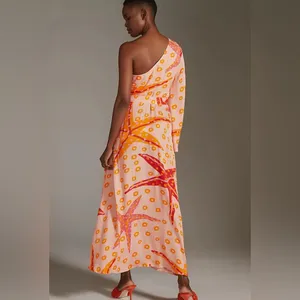 Farm Rio Summer One Shoulder Star Fish Orange‎ Midi Dress Resort Beach Vacation thumbnail 2