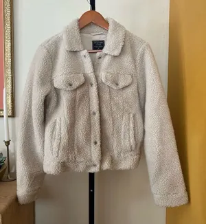 Abercrombie & Fitch Teddy Jacket Sherpa Fuzzy Coat Cream Off White‎ Size M thumbnail 1