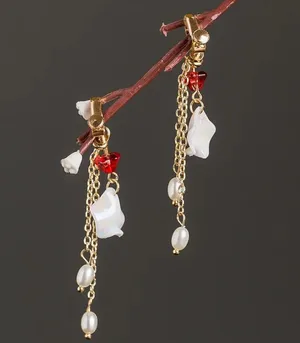 New Chinese Hairpin Hair Clip For Women Glazed Flower Pearl Tassel Headpiece thumbnail 4