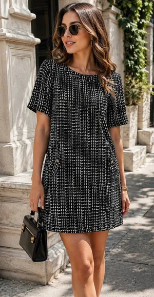 Lost + Wander Femme Forte Tweed Shift Dress in Black Ivory Size Small NWT thumbnail 1