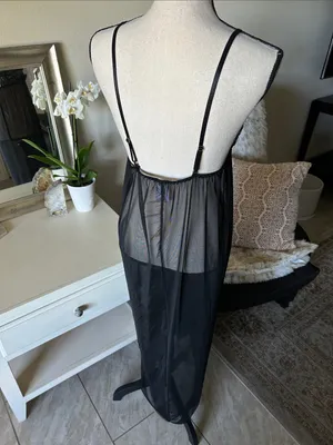 Joyaria black goth dark moody romantic sheer lace slip midi dress med L XL thumbnail 6