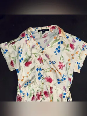French Connection Women's Cream White Floral Print Short Sleeve Dress Small thumbnail 4
