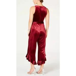 Betsey Johnson Velvet Flare-Leg Jumpsuit Burgundy Red Women's sz. 8 thumbnail 3