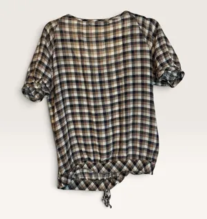 Zara Basic Women's Brown and Navy Blue Plaid Button thumbnail 1