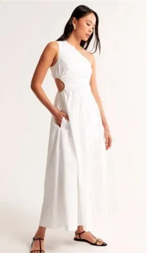 NWT Abercrombie & Fitch Fiore One Shoulder Maxi Dress Cutout High Slit M thumbnail 2