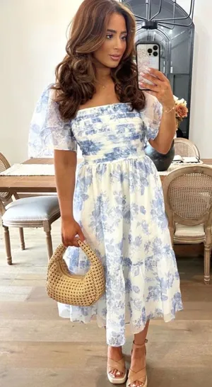 Abercrombie & Fitch The A&F Emerson Angel Sleeve Midi Dress Size S Blue thumbnail 1