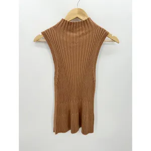 Moth Anthropologie Women Medium‎ Tan Brown Ribbed High Neck Sleeveless Sweater thumbnail 2
