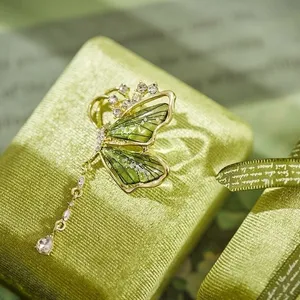Elegant Green Butterfly Brooch Gold Tone with Crystal Details Nature‎ Inspired thumbnail 2