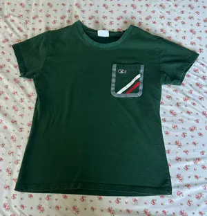 Lacoste Dark Green Tee with Striped Pocket thumbnail 1