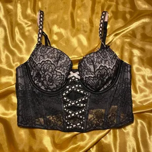 Victoria’s Secret Black & Pink Lace Bustier Corset Top thumbnail 2