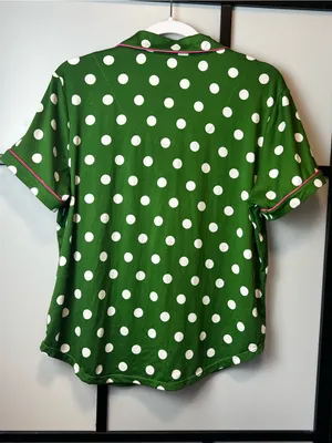 Kate Spade New York Green White Pink Polka Dot Butter Soft Pajama Top thumbnail 3