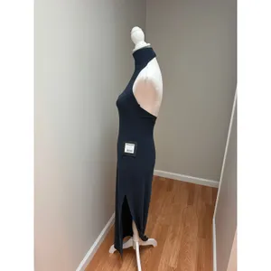 NEW Norma Kamali Halter Turtle Side Slit Gown Pewter Size XS thumbnail 7