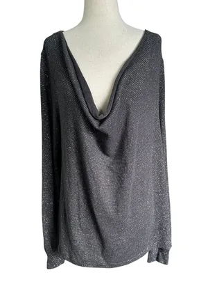 Free People Grey Metallic Cowl Neck Top Women Blouse Size Large | 72-12 thumbnail 1