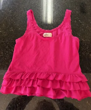 Hollister Women's Ruffle Tank Top Sz S Pink Lace Trim Cropped Ruffle Hem Surfer‎ thumbnail 1