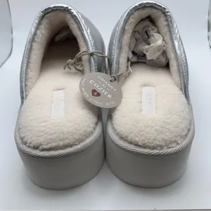NIB Anthropologie Maeve Puffy Platform Slippers L 10-11 metallic silver slip on thumbnail 7