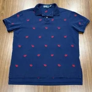 Polo Ralph Lauren Lobster Polo Shirt Mens Large Custom Fit Blue Embroidered AOP thumbnail 1