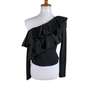 Alice Olivia Black One Shoulder Ruffle Party Going Out Crop‎ Top 6 thumbnail 2