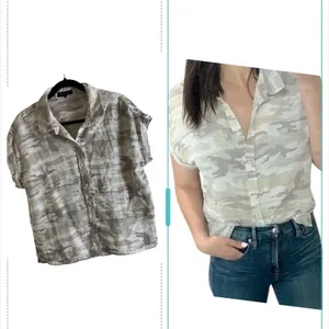 Sanctuary Camo Linen Blend Button Down Short Sleeve Shirt Large thumbnail 10