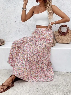 SheIn Ditzy Floral Tiered Maxi Skirt thumbnail 3