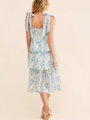 NWT Anthropologie En Saison Claire Midi Dress Eyelet Floral Tiered Fairy Size S thumbnail 5