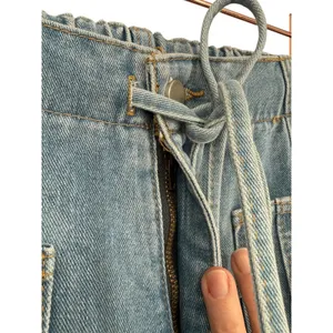 NWT Unbranded Womens Light Wash Barrel Leg Jeans Elastic Waist‎ Blue Size Large thumbnail 7