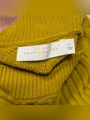 Happy x Nature Puff Sleeve Sweater Dress Mock Neck Chevron Knit Retro Boho thumbnail 4