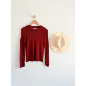 Madewell | NWT Double Layered Crewneck in Merino-Silk Blend Deep Rust | Sz M thumbnail 2