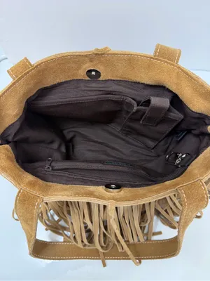 Suede Leather Fringe Shoulder Bag Tan thumbnail 6