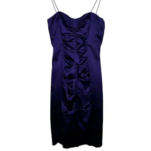 Vintage 1990s Cache Purple Satin Ruched Strapless Mini Dress XS thumbnail 2