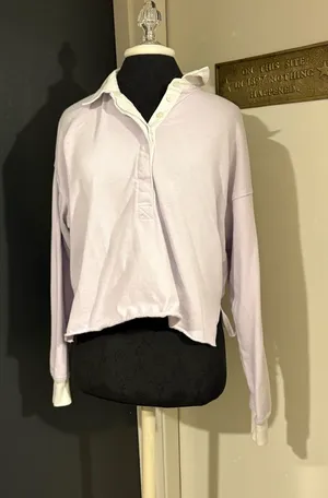 aerie Lavender Cropped 100% Cotton Polo with White Collar 💜 thumbnail 1