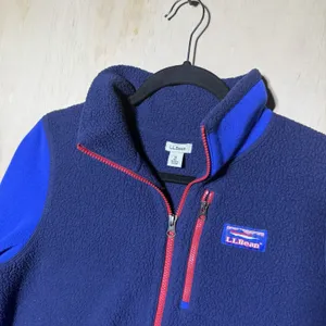 LL Bean Womens Medium Polartec Fleece Pullover Blue Navy Half Zip Chest Pocket thumbnail 3