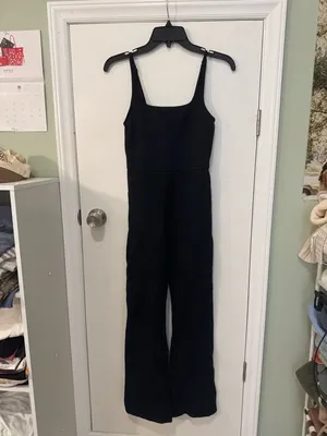 A&F Women's Ponte Unitard Flare Jumpsuit in Black thumbnail 4