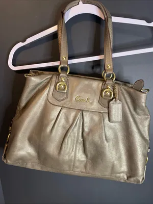 Coach Ashley Satchel Style F15513 Metallic Bronze Leather Carryall Shoulder Bag thumbnail 1