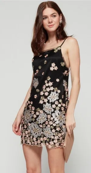 Backstage Marrakech floral embroidered Black Mesh dress Size Medium thumbnail 1
