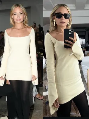 Khaite Tate Square Neck Cream Mini Dress Size 6 thumbnail 2