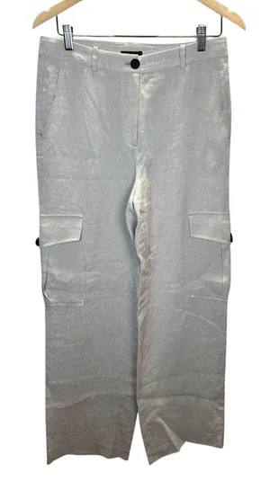 Massimo Dutti Cargo Pants Womens 6 Tan Linen Blend Wide Leg Trousers Utility thumbnail 1