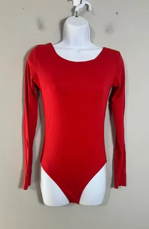 Oddobody Red Organic Cotton Long Sleeve Scoop Neck Bodysuit Small Peru thumbnail 1