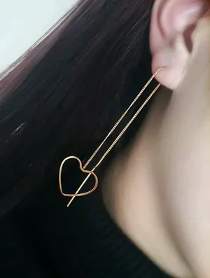 NEW Pair of long tassel drop heart earrings, thread earrings, minimalist gold dangle earrings, stocking stuffer thumbnail 1