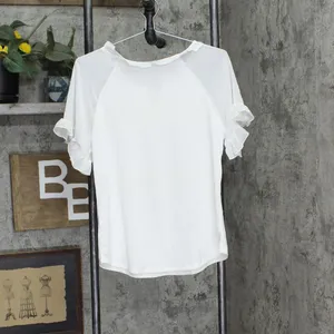 NWT Ny Collection Chiffon Short Ruffled Sleeve Crepe Knit Top PCKU2470 PL White thumbnail 3
