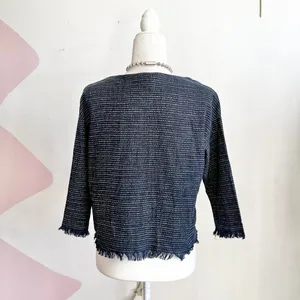 Anthropologie Blue Fringe Top Boho Artisan Minimalist Sustainable XS thumbnail 2