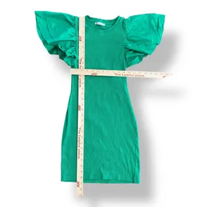 Zara Green Ribbed Ruffle Sleeve Bodycon Mini Dress Size M Preppy‎ Spring thumbnail 3
