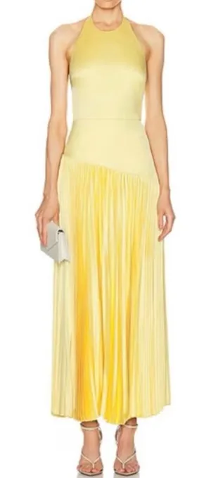 Alexis Saab Pleated Drop Waist Maxi Dress in Yellow S thumbnail 1