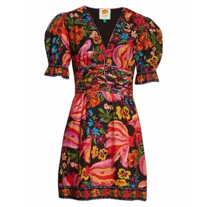 Farm Rio Spring Bananas Belted Black Mini Dress thumbnail 2