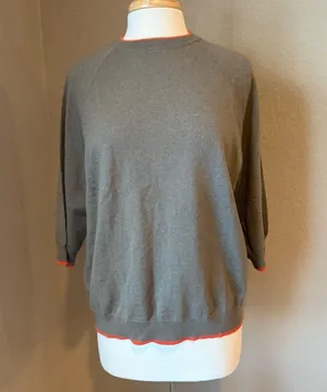 Brunello Cucinelli 100% Cashmere Sweater Brown Orange Trim S thumbnail 1