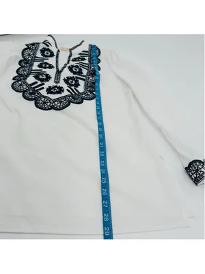 Tory Burch Richa Tunic Top Size 8 White Navy Blue Embroidered thumbnail 10