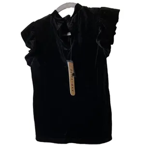 Olive + Oak velvety black ruffle sleeve top size XS‎ mock neck thumbnail 2