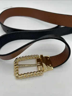 Source Unknown Black and Brown reversible belt with Gold Twisted Buckle thumbnail 5